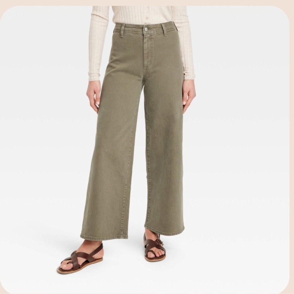 Universal Thread Womens Olive Green High Rise Sailor Wide Leg‎ Pants Size 17 NWT